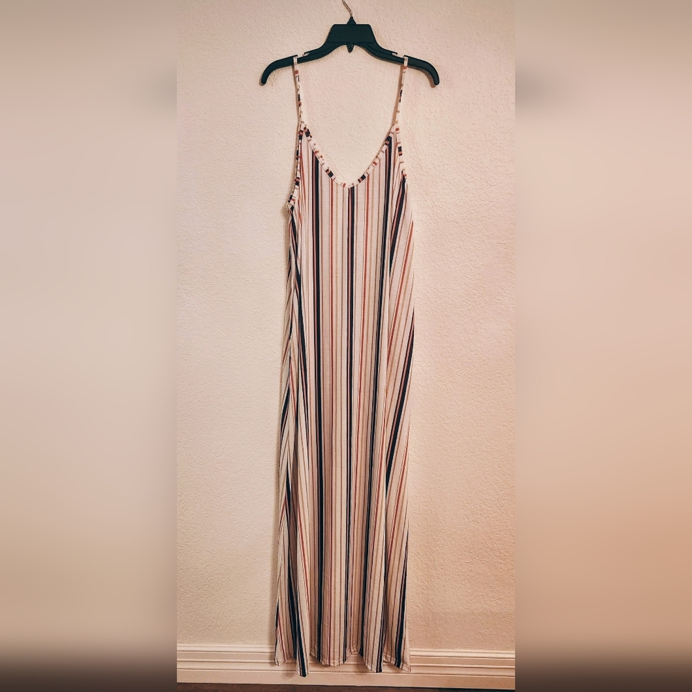 Striped Sleeveless Maxi Dress with Matching Scarf